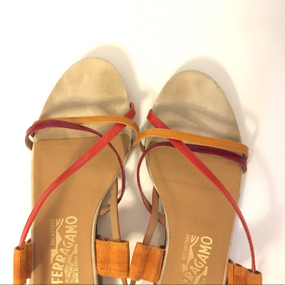 Ferragamo Red Orange Gold Strap Sandals 6.5 - Picture 3 of 7